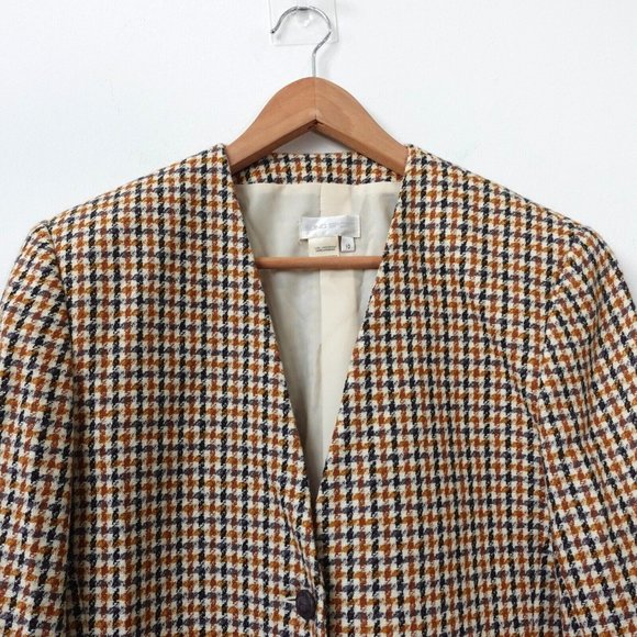 Houndstooth Wool Blazer Womens Medium Plaid Lambswool Tweed‎ Brown Suit CANADA - Picture 2 of 8